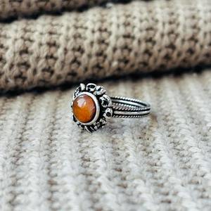 <b>Boho</b> Carnelian Brass <b>Ring</b> Oxidized <b>Silver</b> Plated Flower Textured Wholesale <b>Ring</b> For Women - Product Image 2