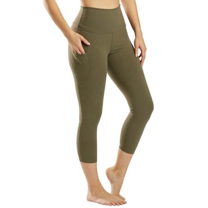 Wholesale High Waist Customized Colors Capris <b>Tights</b> Women Polyester Spandex Leggings Gym Sports Yoga Pants Fitness Casual - Product Image 3