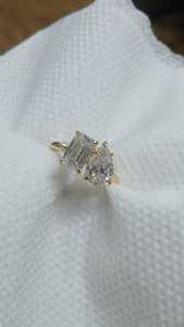 10k 14k 18k Solid Real Gold labgrown Diamond Engagement <b>Ring</b> Emerald pear VS1 D E labgrown cvd <b>Two</b> <b>Stone</b> - Product Image 4
