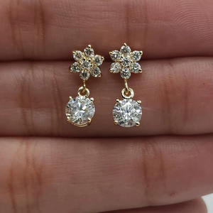 Pendientes de Diamantes Cultivados en Laboratorio, Diseño Cristiano, 1.28 Ct, Oro de 14K, Estrella y Flor, Pendientes Colgantes, Regalo para Mujer, Joyería Minimalista - Product Image 1