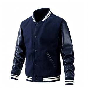 Custom <b>Men</b> <b>Navy</b> Blue Varsity Jacket Leather Sleeve Wool <b>Fleece</b> Letterman Bomber College Baseball Unisex High Quality Letterman - Product Image 1
