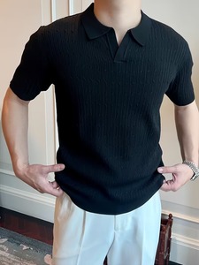 เสื้อยืดถักลายแจ็คการ์ด แขนสั้น ผู้ชาย สวมใส่สบาย ระบายอากาศได้ดี น้ำหนักเบา เหมาะสำหรับฤดูร้อน รับผลิตแบบ OEM - Product Image 4