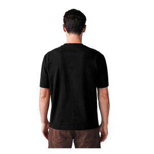 เสื้อยืดคอกลมแขนสั้นสีดำสำหรับผู้ชาย ทรงปกติ สวมใส่สบาย สีพื้น ผ้าฝ้ายเจอร์ซีย์ถัก 100% ย้อมสีเรียบ - Product Image 3