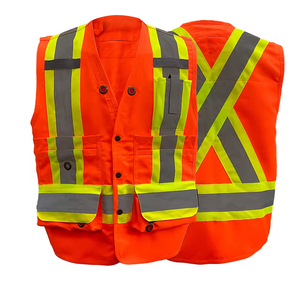 เสื้อกั๊กนิรภัยสะท้อนแสงสีเหลืองส้ม ระดับ 1 สำหรับงานภาคสนาม พร้อมกระเป๋าและสายรัดปรับได้ - Product Image 6