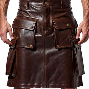 Kilt utilitaire en cuir marron pour homme, fait main en cuir de vachette, multi-poches - Product Image 4