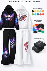 Custom Winter Hooded Solid Flare <b>Pant</b> Track Suit DTG Printing Unisex Women Streetwear Two-Piece Set OEM Wholesale 100% - Product Image 5