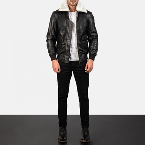 Leather <b>Jacket</b> For <b>Men</b> With <b>White</b> Fur Customized Original Sheep Leather <b>Jacket</b> Motor Bike Leather <b>Jacket</b> - Product Image 6