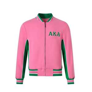 Chaqueta de Calentamiento AKA Air Tech Fleece Rosa Verde para Mujer, Bordado Chenille con Letras Griegas, Calidad Premium, Cierre de Cremallera, Corte Atlético - Product Image 1