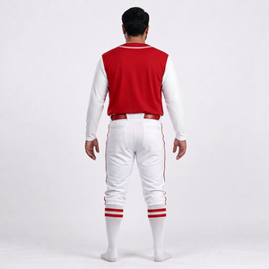 Ensemble de vêtements de baseball pour hommes, pantalon et maillot en jersey uni, 100% polyester, évacuation de l'humidité, fermeture à boutons, manches courtes, respirant, antibactérien - Product Image 3
