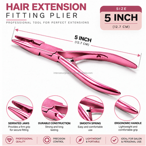 Pince à sertir professionnelle pour extensions de cheveux de 5 pouces, rose, en acier inoxydable, pour micro-anneaux et perles, pour salon - Product Image 5