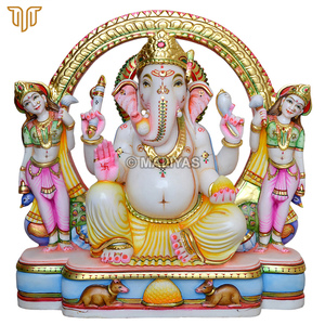 Pure Marble Ganesha with Riddhi Siddhi Statue 18" inch | Handcrafted Lord Ganesha Idol | Premium White Marble Ganpati Murti - Product Image 2