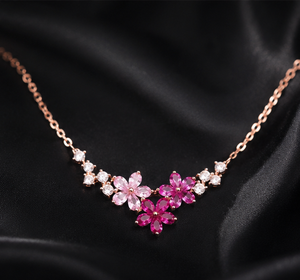 Collar de Plata de Ley 925 Chapado en Oro Rosa con Flor Rosa y Circonitas, Colgante de Flor de Cerezo para Mujer, Joyería de Moda de Lujo - Product Image 1