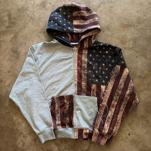 Sudadera con capucha para hombre con cremallera, 100% algodón, con apliques de costura, parches pesados desgastados y patchwork, de fabricante personalizado - Product Image 1