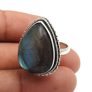 Bague en argent sterling 925 de haute qualité avec pierre précieuse labradorite taille poire originale, prix d'usine, bijoux bohèmes au prix le plus bas - Product Image 2