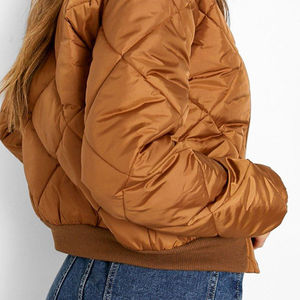 Women's PU Leather Thin Quilted Bomber Jacket Full Sleeve <b>Zipper</b> Closure Solid Color Turn-down Collar Short Length Autumn Wear - Product Image 5