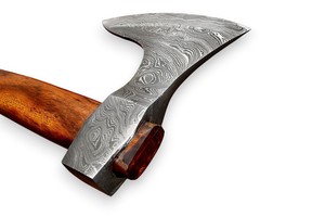Custom Forged Damascus Steel Ragnar Style <b>Axe</b> with Wood <b>Handle</b> Leather Sheath Custom OEM Woodworking Hatchet - Product Image 3