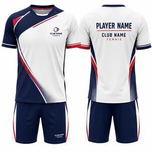 Ensemble de tennis unisexe, t-shirt à manches courtes à col en V, short, impression par sublimation, respirant, séchage rapide, polyester, design sportif - Product Image 1
