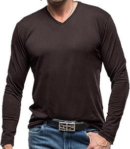 T-shirt Athlétique Homme Uni à Manches Longues et Col en V, Coupe Slim, 100% Coton, Logo Avant, Respirant et Écologique, Idéal pour le Quotidien - Product Image 2