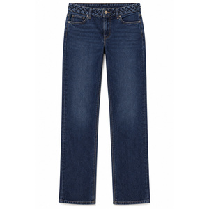 Jeans de mezclilla de pierna recta con cintura trenzada de talle medio para mujer, tallas grandes - Índigo XS a 6XL - Product Image 1