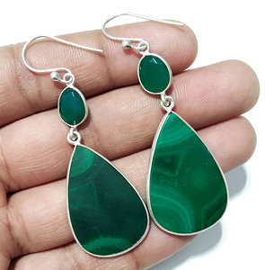 Natural Malachite Green Onyx Drop <b>Earrings</b> Solid 925 Sterling <b>Silver</b> Handmade Green Stone Jewelry Gift Women Party - Product Image 3