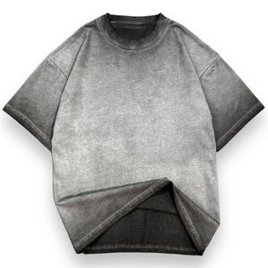 Camiseta de alta visibilidad 100% algodón con efecto desgastado para hombre, corte holgado, estampada, de alta calidad, gruesa, extragrande, personalizada. - Product Image 4