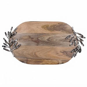 Wholesale Acacia Wooden Serving Tray With Silver <b>Twig</b> Metal Handles Solid Wood <b>Decorative</b> Platter <b>For</b> Home Hotel Cafe <b>Decor</b> - Product Image 5