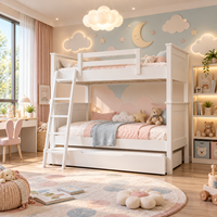 Lit superposé blanc double avec lit gigogne de rangement, construction en bois massif, échelle, mobilier moderne et écologique pour chambre d'enfant