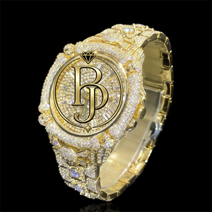 BRIVA JEWELS นาฬิกาข้อมือหรูหรา ประดับเพชรเต็มเรือน ชุบทอง ขนาด 44 มม. กลไกเซี่ยงไฮ้ หน้าปัดลายหัวกะโหลก แสดงเวลาแบบอนาล็อก พร้อมปฏิทิน กันน้ำได้ 3BAR - Product Image 2