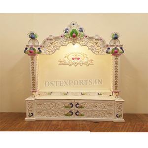 Mandir de Luxe en Bois de Teck Grand Format avec Finition Marbre Blanc, Style Ram Darbar, Fournisseur Américain de Mandirs Domestiques en Bois de Teck Aspect Marbre de Qualité Supérieure - Product Image 1
