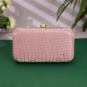 Magnifiques sacs à main de soirée couleur or rose avec motifs à carreaux, avec bandoulière chaîne amovible pour femmes - Product Image 4