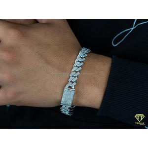 Bracelet en argent sterling 925 de qualité supérieure avec diamants Moissanite, maillons cubains larges et design imposant style Hip Hop glacé - Product Image 2