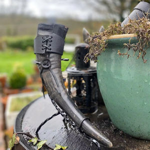 Buffalo <b>Drinking</b> <b>Horn</b> with Leather Holder and Iron Stand Beer <b>Horn</b> bar and Restaurant Home Decor Agate - Product Image 1