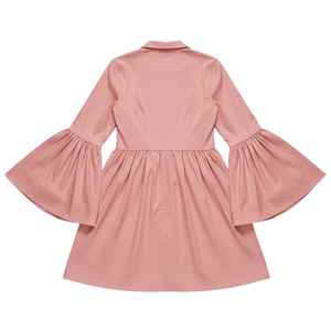 ชุดเดรสผ้าป๊อปลินสีชมพูสำหรับผู้หญิง แขนยาวทรงระฆัง ชายกระโปรงบาน สไตล์ลำลองเก๋ไก๋ แฟชั่นบูติก ชุดออกงานปาร์ตี้ - Product Image 2