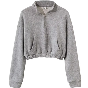 Cropped Quarter Zip Sweatshirt Oversized <b>Mock</b> <b>Neck</b> Fleece Pullover <b>Top</b> Boxy Fit Kangaroo Pocket Streetwear - Product Image 6