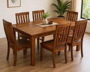Ensemble de table à manger en teck moderne avec 6 chaises à dossier à lattes verticales - Product Image 3