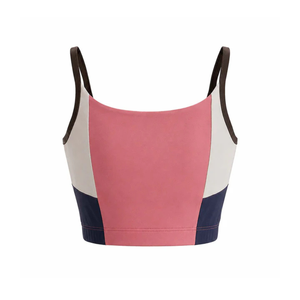 Soutien-gorge de sport color block pour femme, débardeur court de yoga à fines bretelles, rose, gris, bleu marine, sans couture, col montant, pour la gym et le fitness - Product Image 6