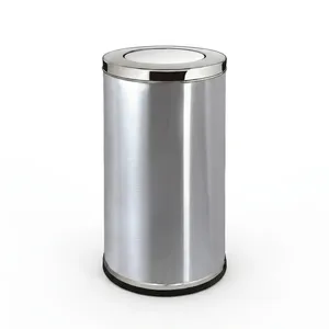Stainless Steel Round Pedal Waste <b>Bin</b> with <b>Lid</b> Silver Metal Dustbin for Home Office Bathroom Kitchen Hotel Commercial Use - Product Image 6