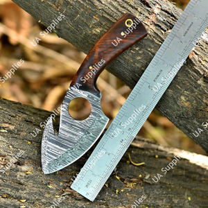 Cuchillo de hoja fija con orificio para el dedo, de acero Damasco, con gancho para tripas, para caza, camping, EDC, táctico, de supervivencia, mango de palisandro, OEM/ODM - Product Image 3