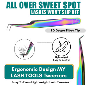 Meilleur ensemble de pinces professionnelles pour extensions de cils, pointe en fibre 90 °   Pince à cils pour volume, kit d'outils pour salon de beauté - Product Image 5