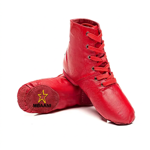 MBAANI Zapatos de baile de jazz de cuero genuino blanco para mujer, zapatos planos con suela dividida y cordones de caña alta - Product Image 3