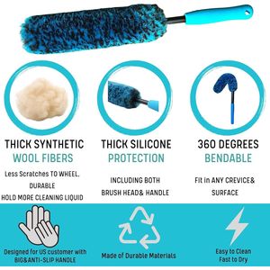 Kit di 4 Spazzole per Ruote con Manico Lungo, Spazzola Morbida e Rigida per Pulizia Dettagliata e Lavaggio Auto - Product Image 3