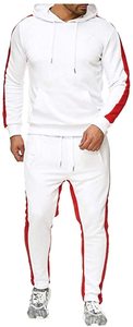 Survêtement léger et respirant en polyester 420 GSM pour homme, tenue d'hiver à capuche, logo brodé, panneau rayé noir et rouge, motif uni - Product Image 4
