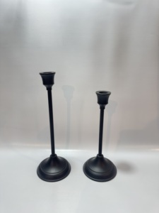 Modern Matte <b>Black</b> Aluminium Candle <b>Holders</b> Set 2 Wide Saucer Drip Tray Taper <b>Candlestick</b> Stands Minimalist Centerpiece Decor - Product Image 4