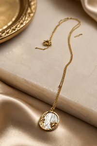 Custom Rhodium Plated <b>Brass</b> <b>Necklace</b> Celestial Crescent Moon Mother of Pearl Oval Pendant Satellite Chain Jewelry Women Gift - Product Image 2