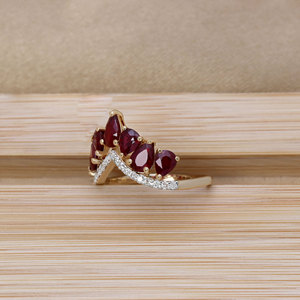 14K Yellow Gold Natural Ruby & Diamond <b>Crown</b> <b>Ring</b> for Women | Pear Cut Gemstone Fine Jewelry Wedding Gift Wholesale - Product Image 3