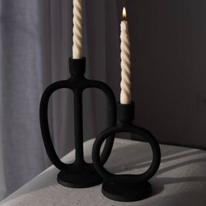 Porte-bougie conique moderne en métal noir mat, support de bougie ovale abstrait de style nordique, bougeoir minimaliste créatif pour la décoration de la maison et des tables de mariage - Product Image 1