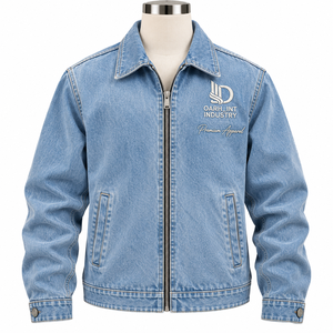 Chaqueta de Mezclilla Azul Claro para Hombre de Alta Calidad, con Cierre Frontal, Bordado, Estilo Casual, Corte Regular, Tejido de Algodón, para Otoño - Product Image 1