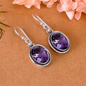 Pendientes Colgantes de Plata con Amatista para Mujer, Joyería Clásica para Fiesta, Engaste de Bisel, Pendientes de Moda - Product Image 2
