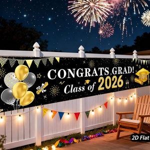 Felicitaciones Graduados Clase de 2026, Pancarta de Graduación Negra y Dorada, Pancarta Colgante de Poliéster, Letrero Decorativo para Fiesta de Graduación - Product Image 3