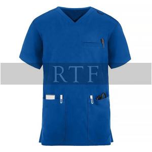 Basique 3 poches gommages costume hôpital salle d'opération infirmière uniformes noir bleu mâle gommages dentaires Spandex doux Medic utilisation - Product Image 5